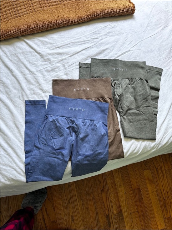 NVGTN Pants - NVGTN High-Waist Leggings Trio in Blue, Brown, Olive Size Small